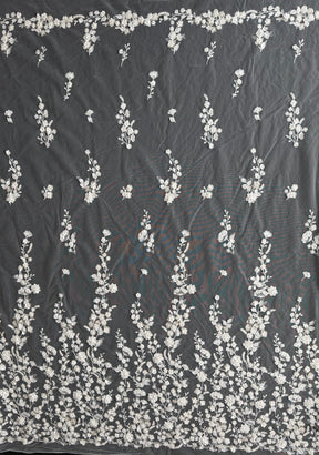 Ivory 3D Emb Beaded Tulle - EB1094