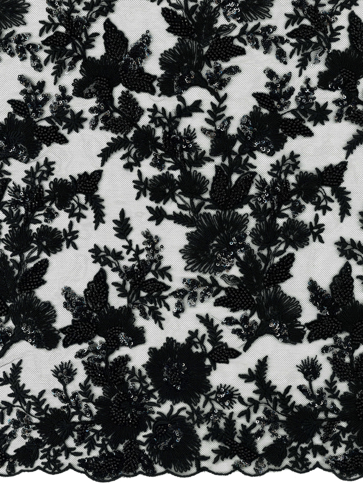 Black Emb Beaded Tulle - EB1095