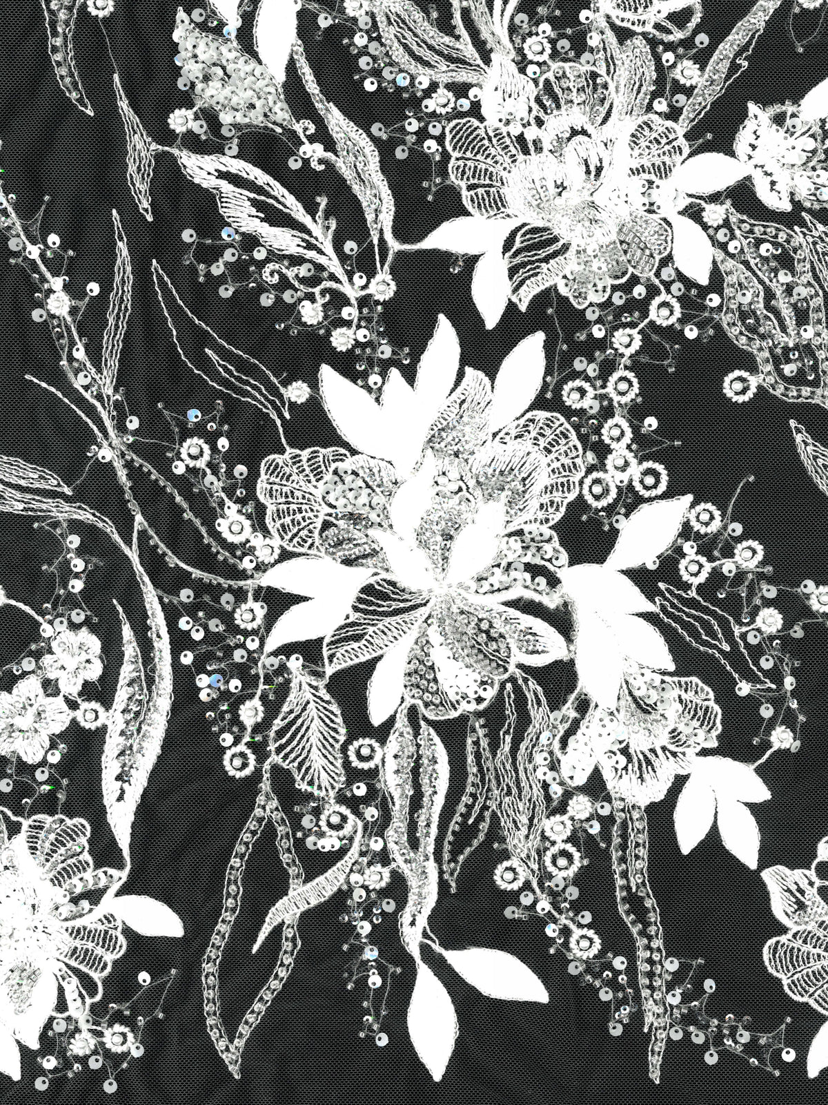 Ivory/Silver Emb Beaded Tulle - EB1098