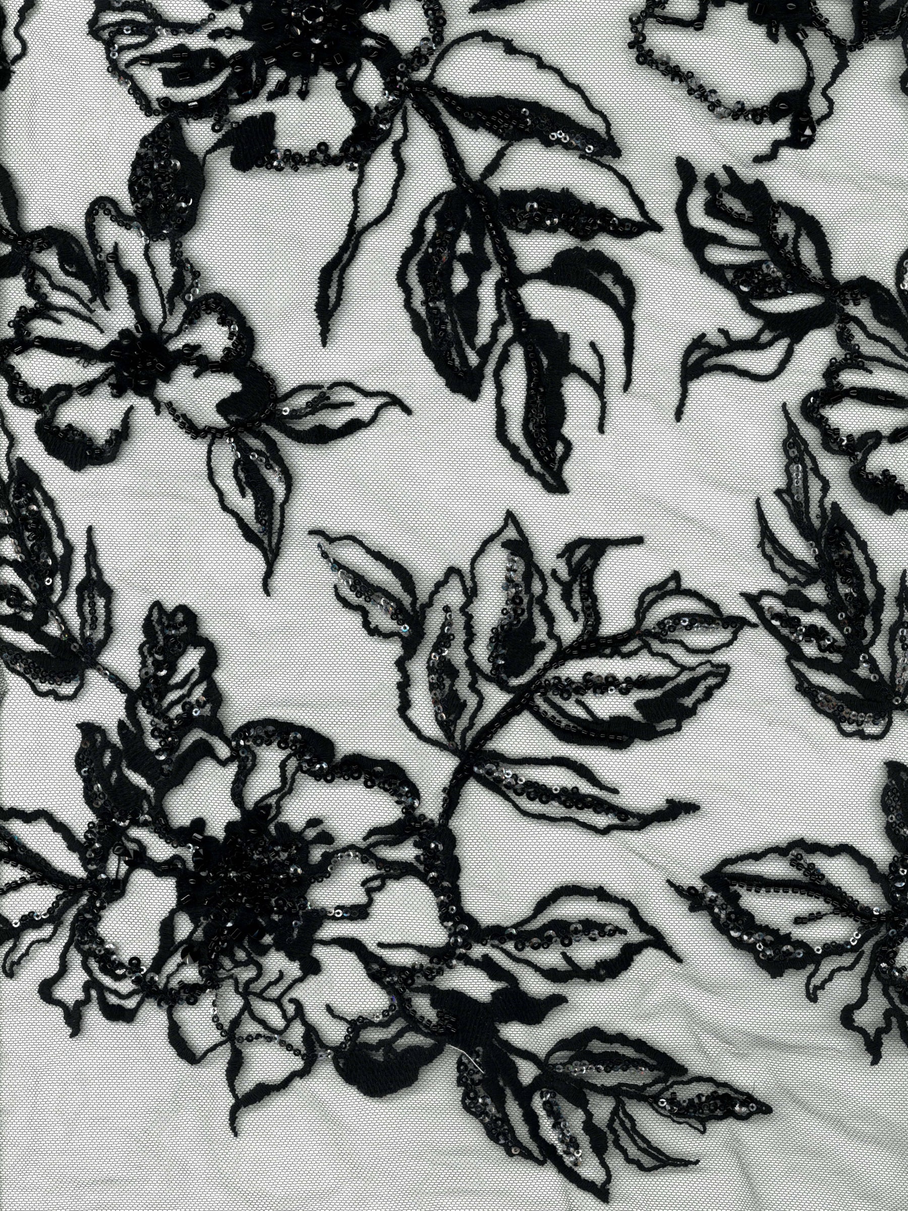 Black Emb Beaded Tulle - EB1100