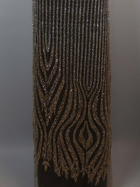 Gold/Ivory Emb Beaded Tulle - EB1104