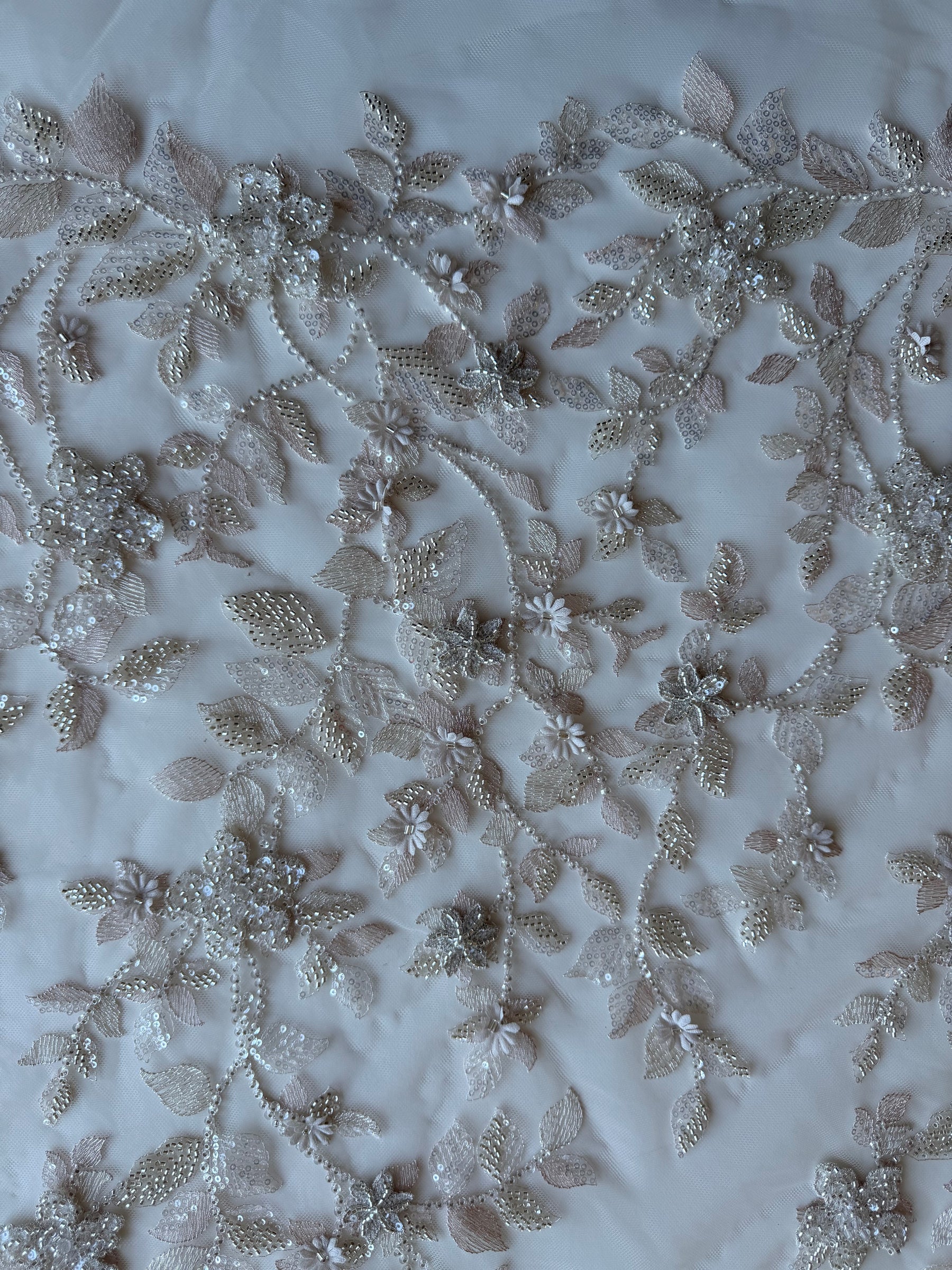 Light Skin/Silver Emb Beaded Tulle - EB1105