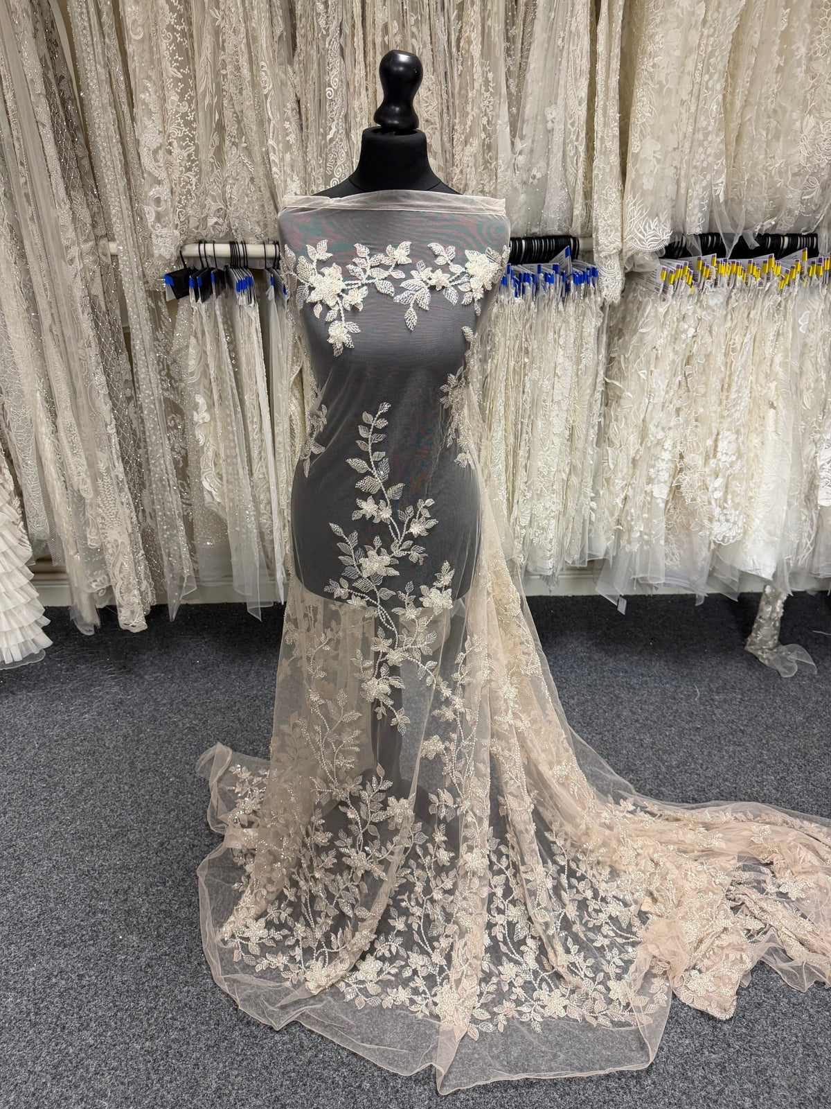 Light Skin/Silver Emb Beaded Tulle - EB1105