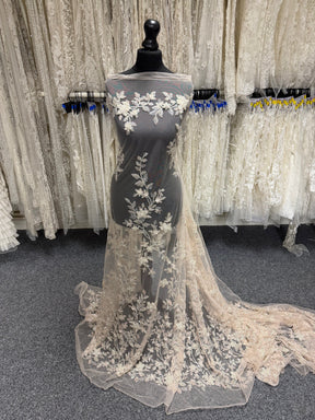 Light Skin/Silver Emb Beaded Tulle - EB1105