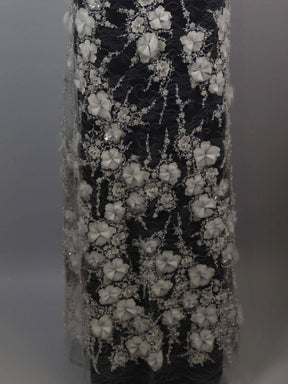 Ivory 3D Emb Beaded Tulle - EB1106