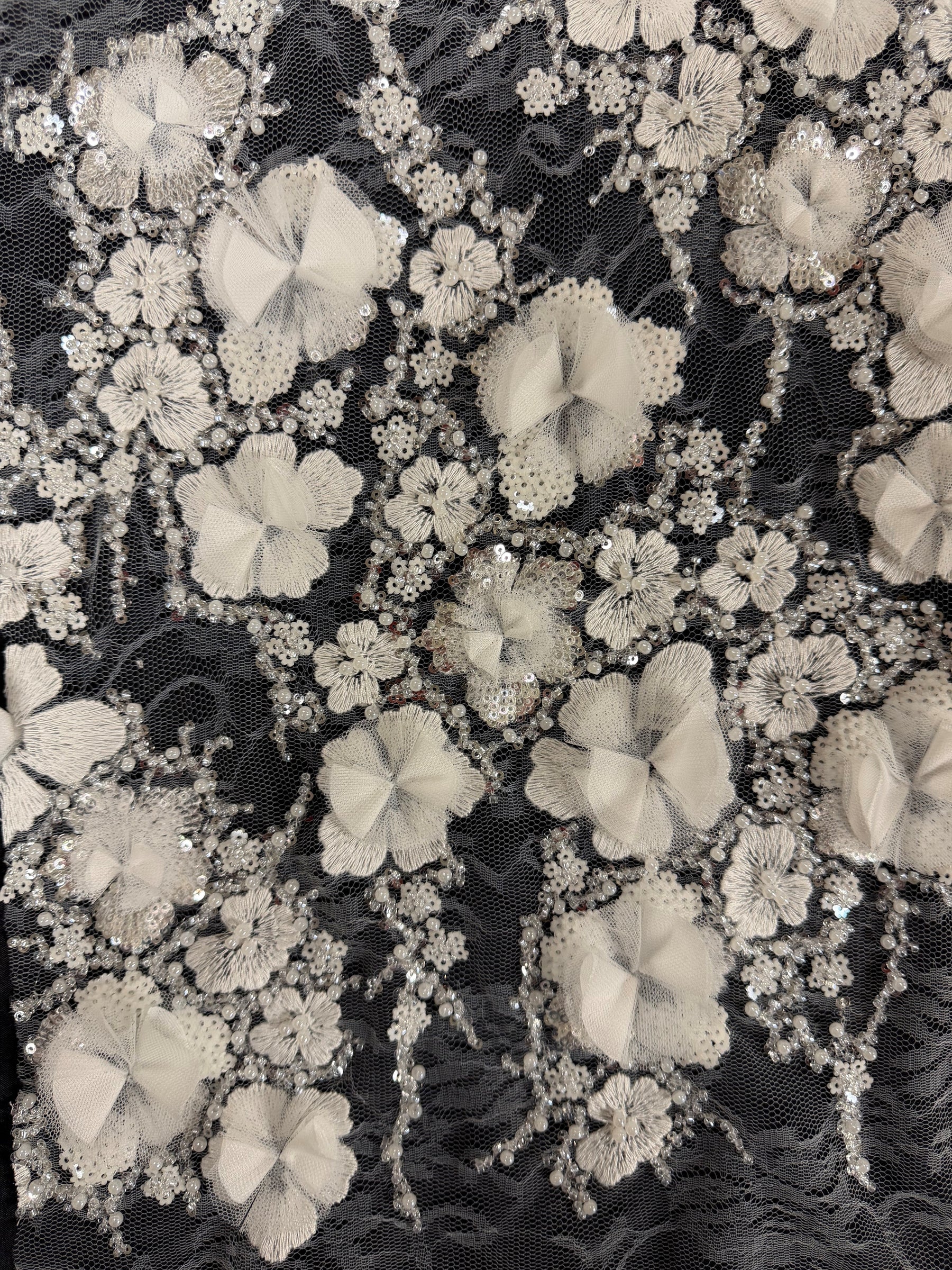 Ivory 3D Emb Beaded Tulle - EB1106
