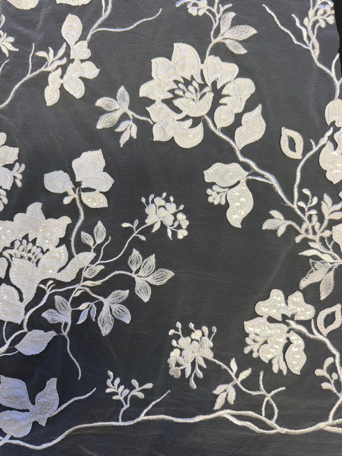 Ivory Sequin Floral Lace - EB3019