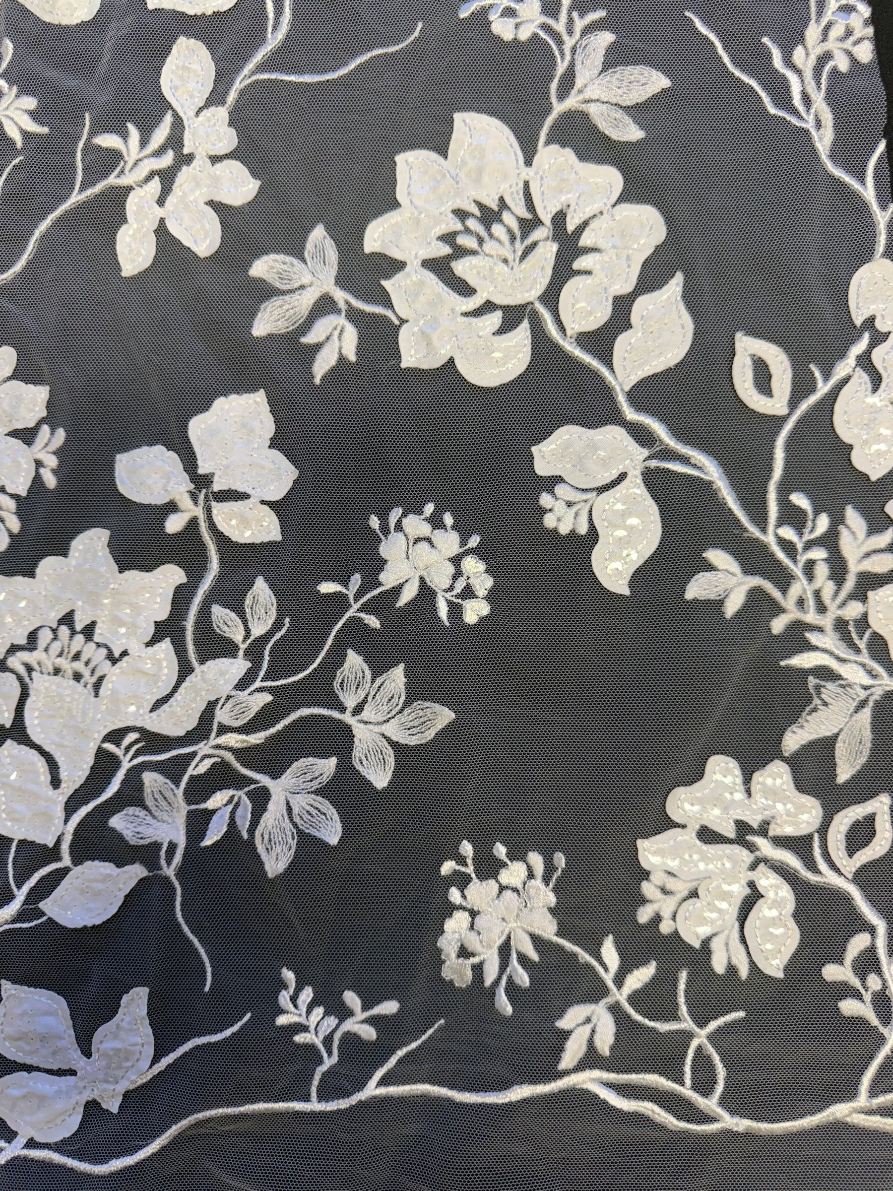 Ivory Sequin Floral Lace - EB3019