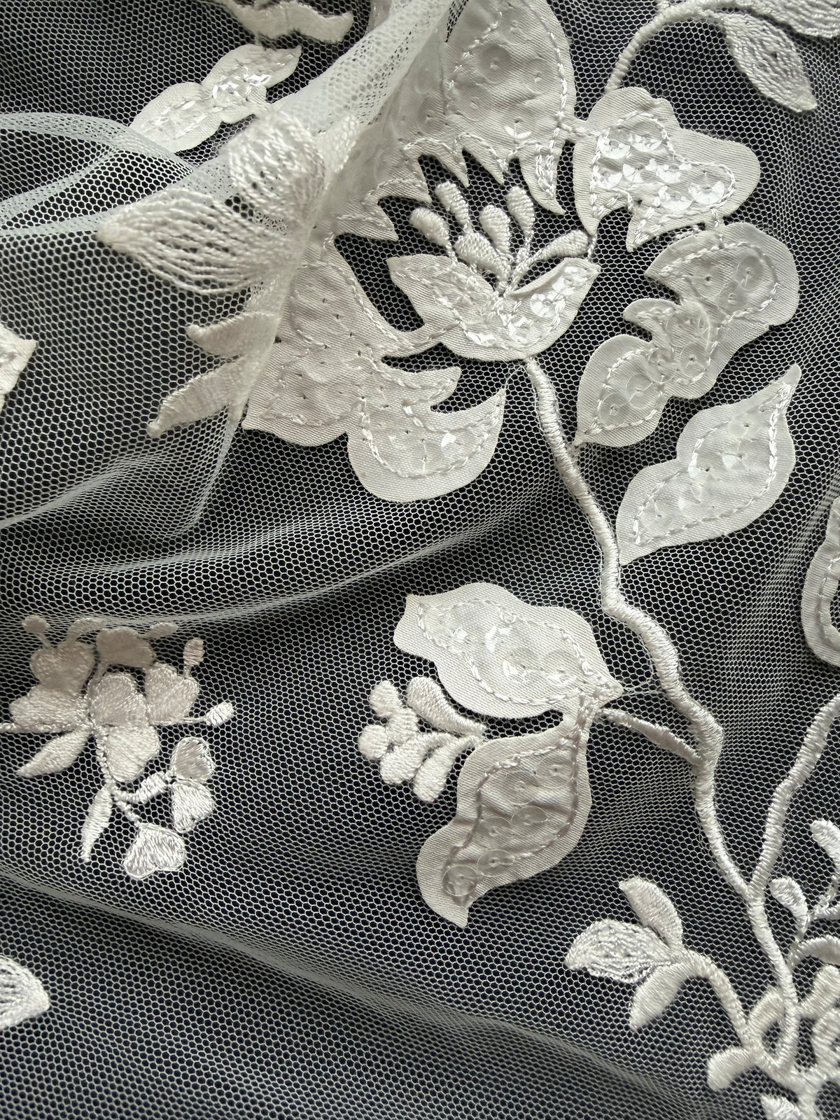 Ivory Sequin Floral Lace - EB3019