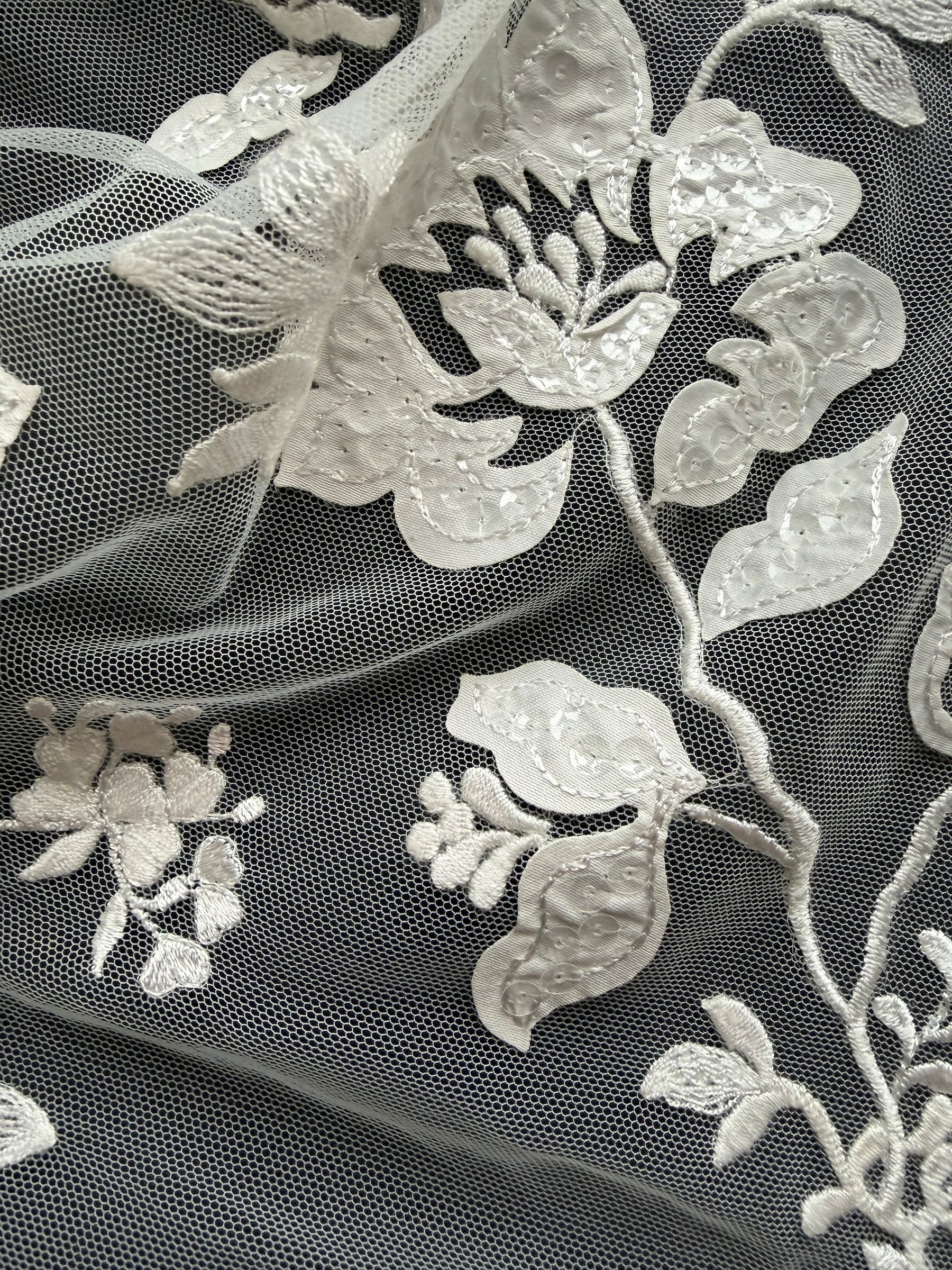 Ivory Sequin Floral Lace - EB3019