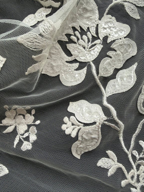 Ivory Sequin Floral Lace - EB3019
