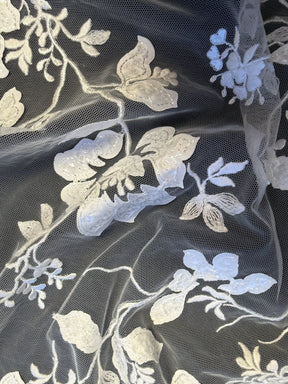 Ivory Sequin Floral Lace - EB3019