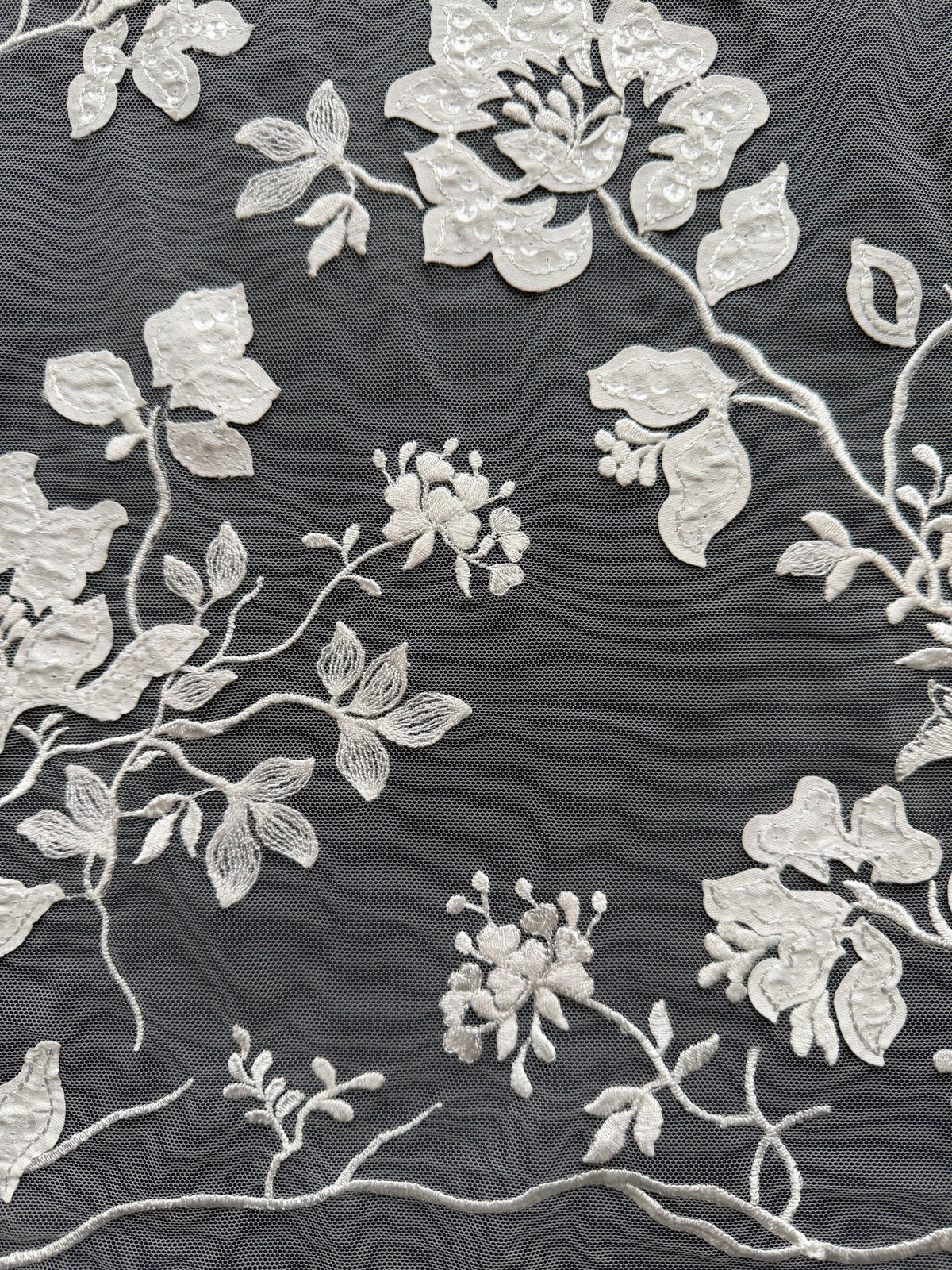 Ivory Sequin Floral Lace - EB3019