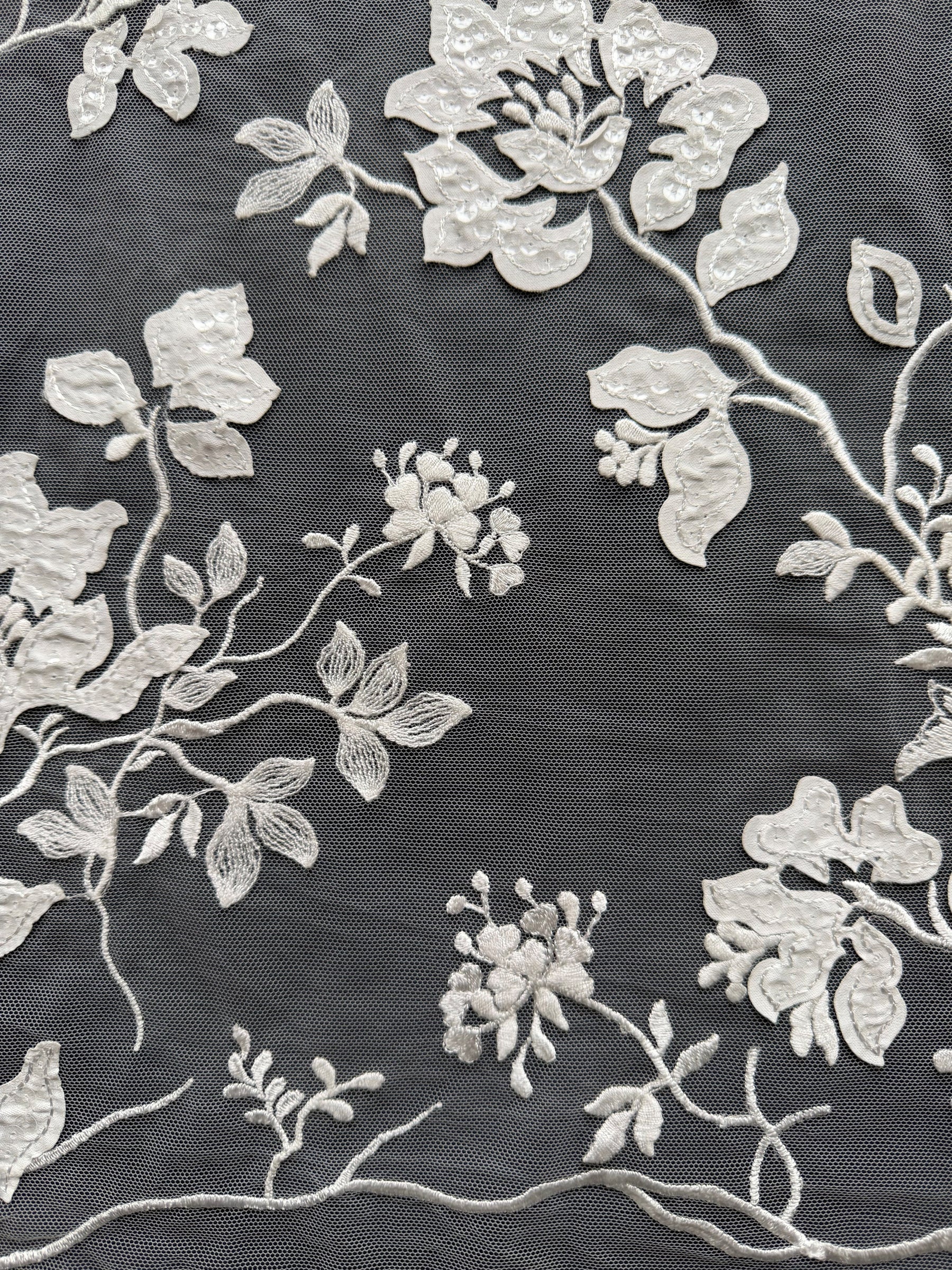Ivory Sequin Floral Lace - EB3019