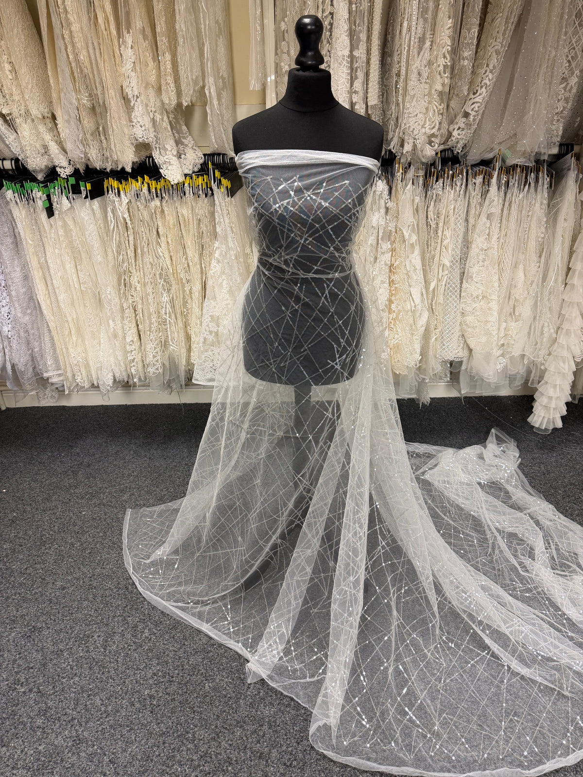 Ivory Embroidered Sequin Tulle - EB3022