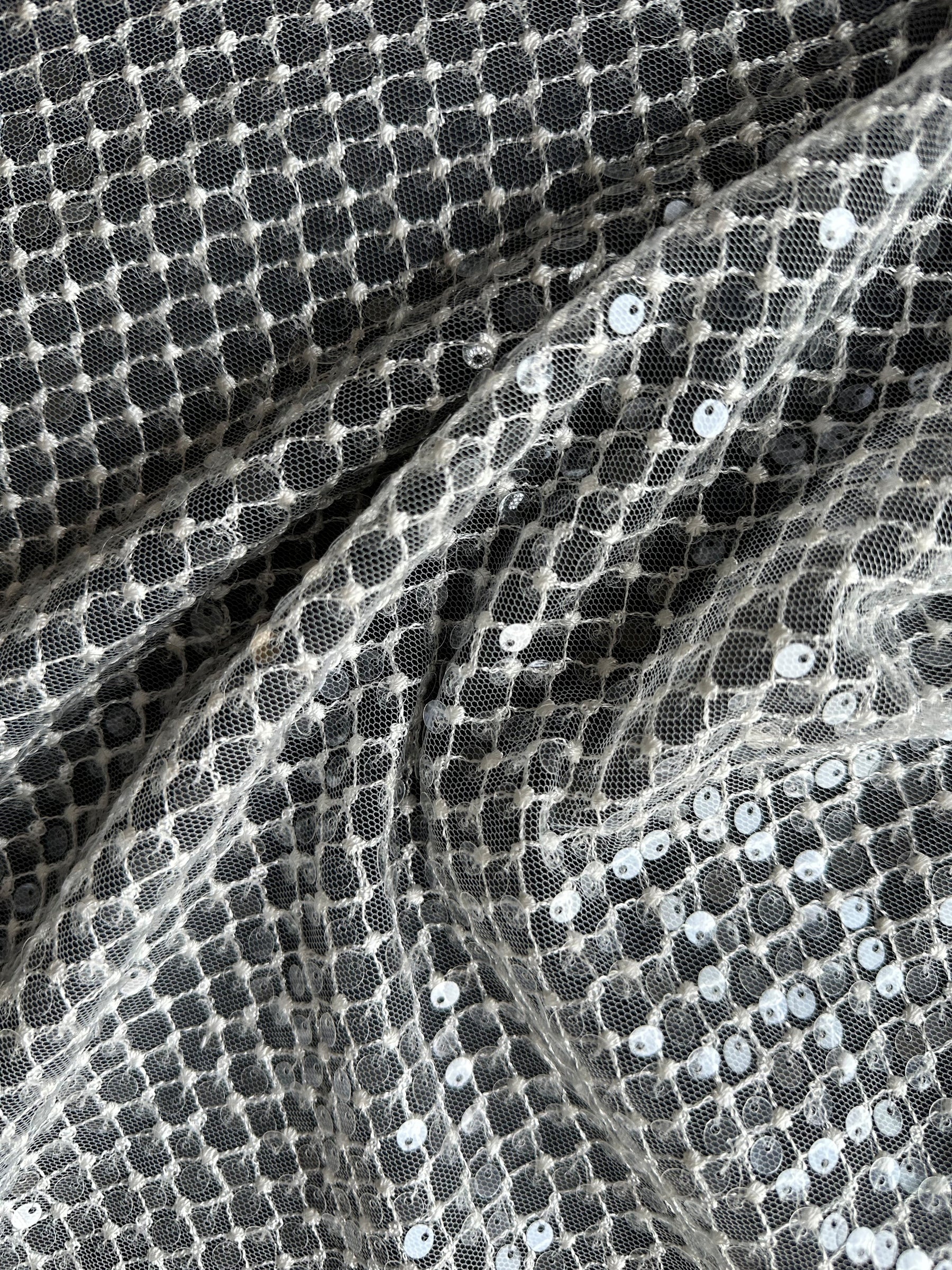 Ivory Sequin Lattice Lace - EB3032