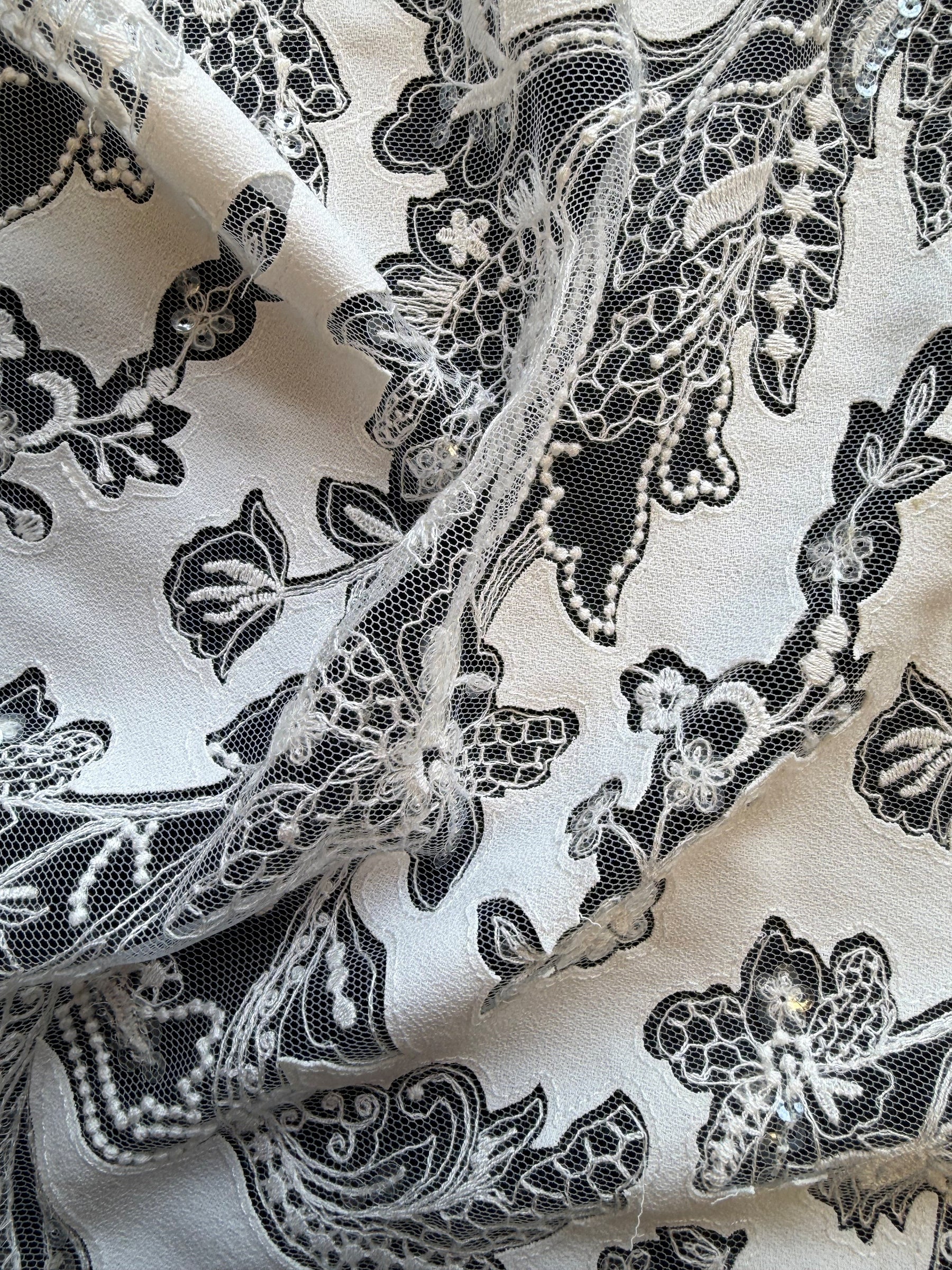 Ivory Fabric Embellished Embroidery Lace - EB3039