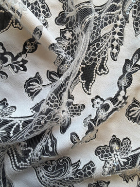 Ivory Fabric Embellished Embroidery Lace - EB3039