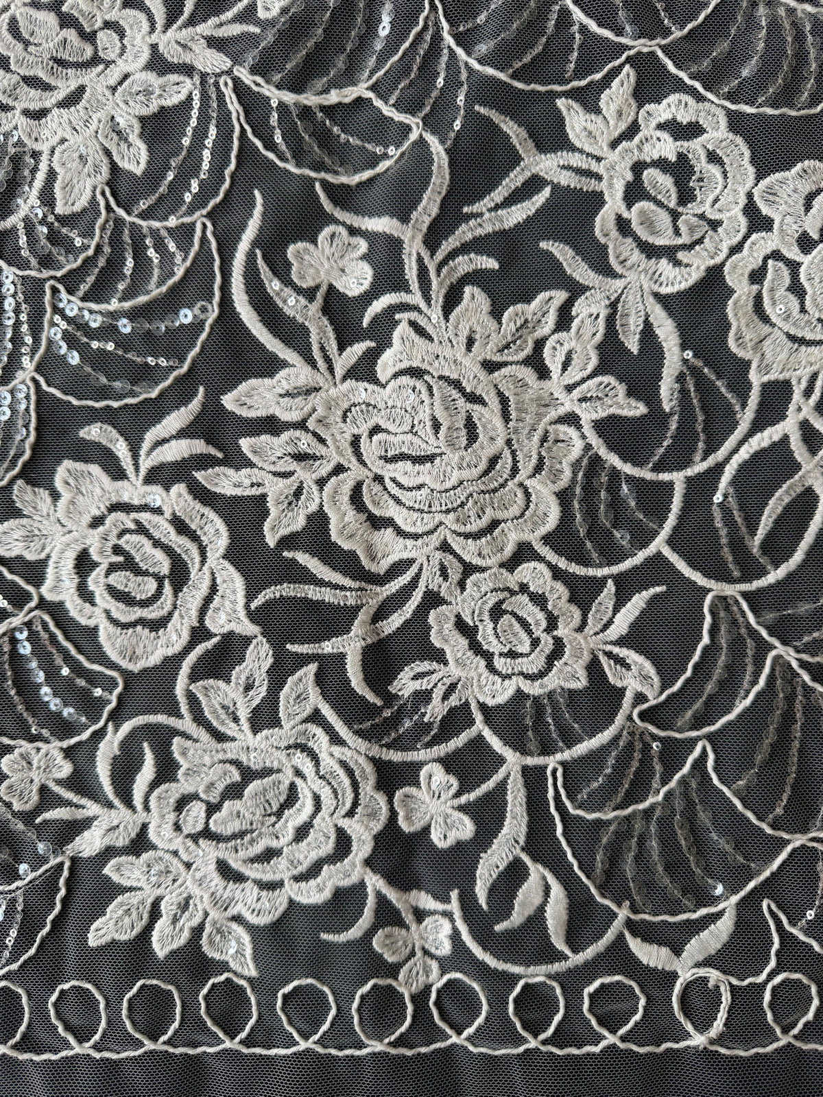 Ivory Sequin Raschel Lace - EB3047