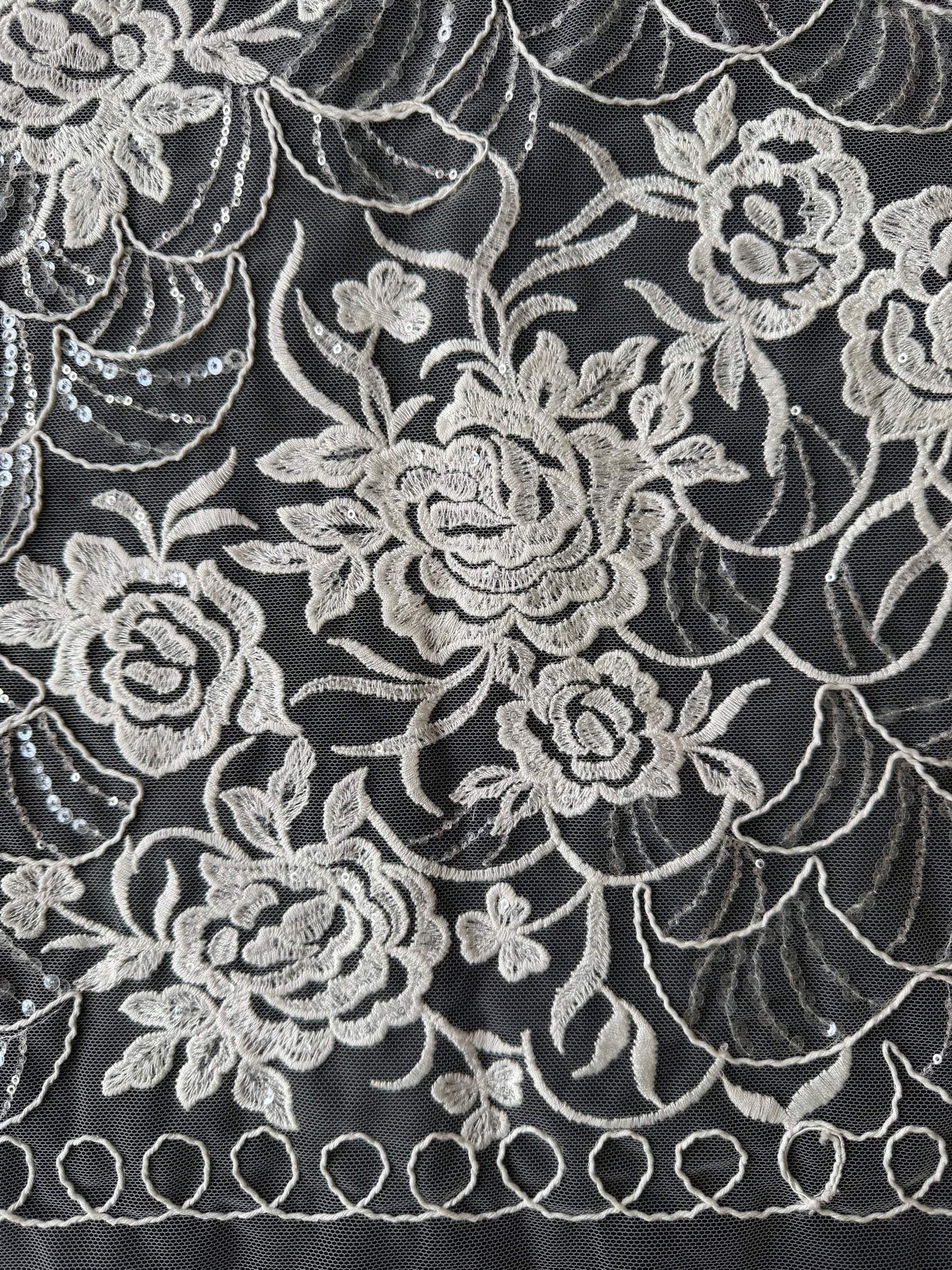 Ivory Sequin Raschel Lace - EB3047