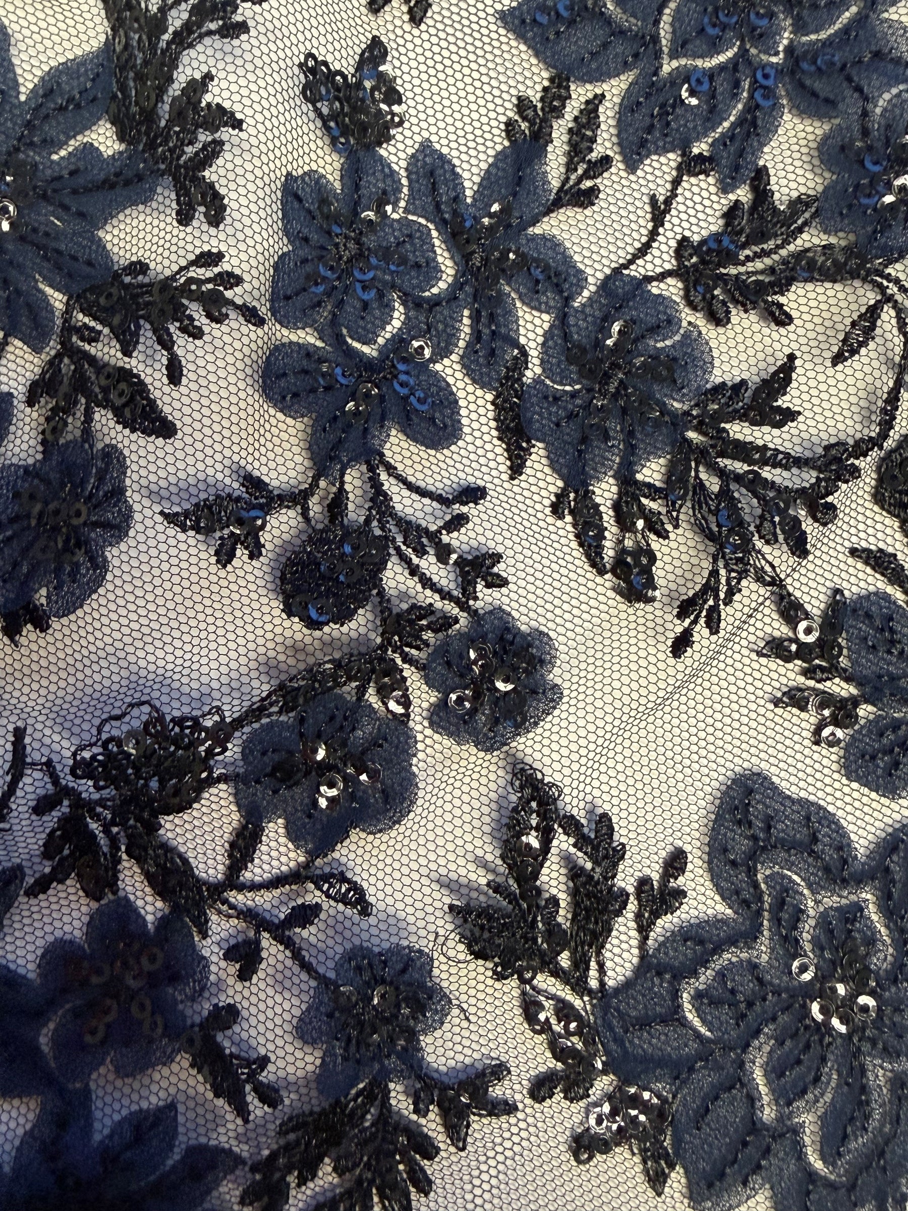 Navy and Black Embroidered Lace - EB3053