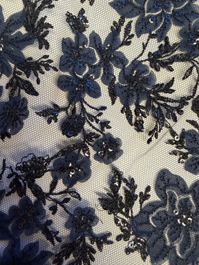 Navy and Black Embroidered Lace - EB3053