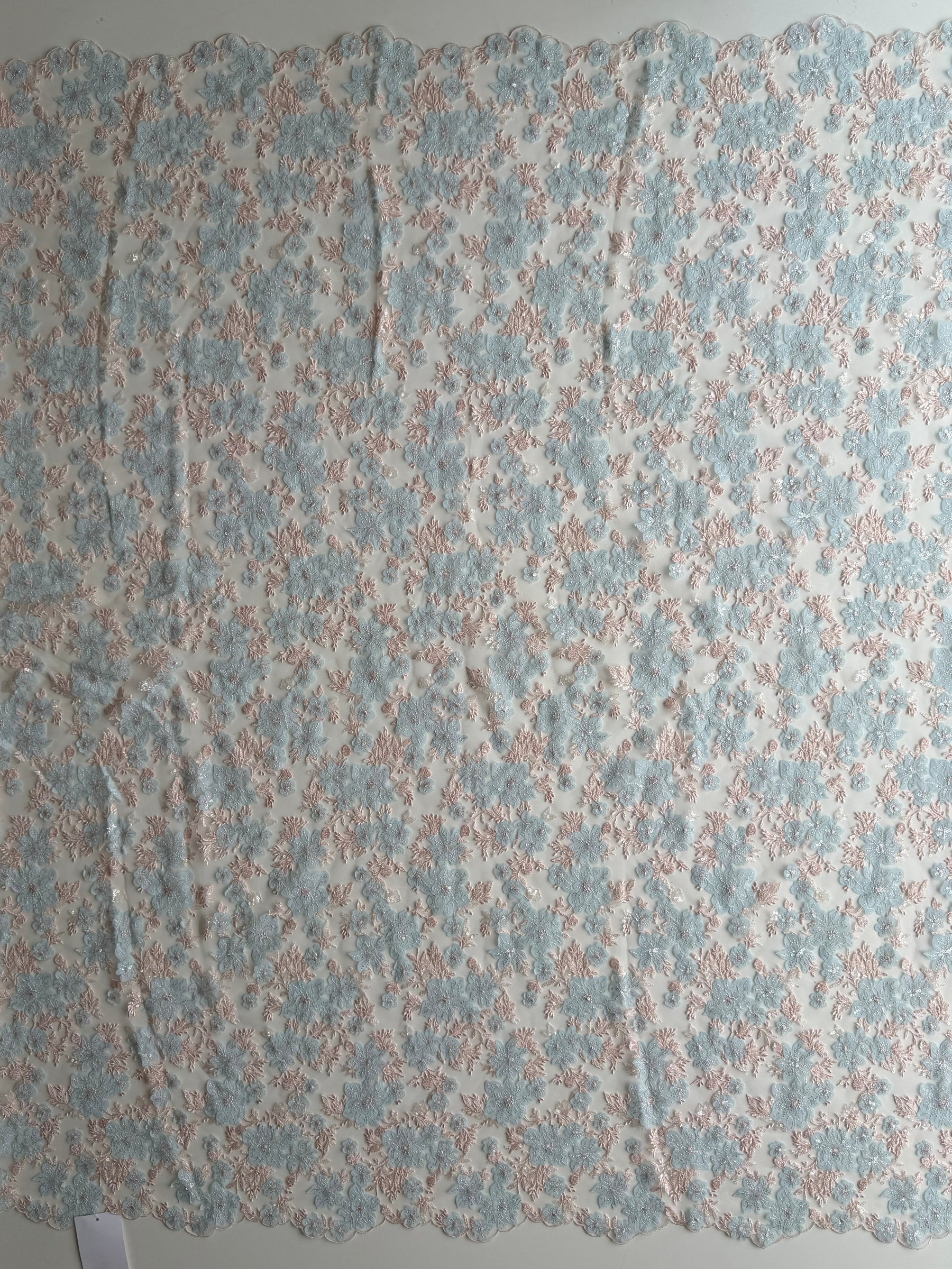 Pink & Blue Embroidered Lace - EB3053