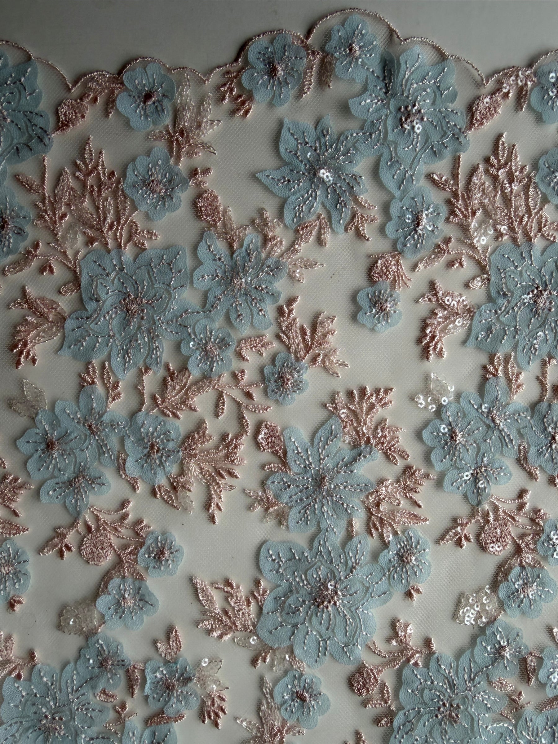 Pink & Blue Embroidered Lace - EB3053