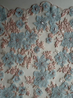 Pink & Blue Embroidered Lace - EB3053