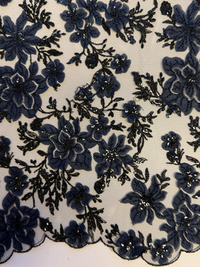Navy and Black Embroidered Lace - EB3053