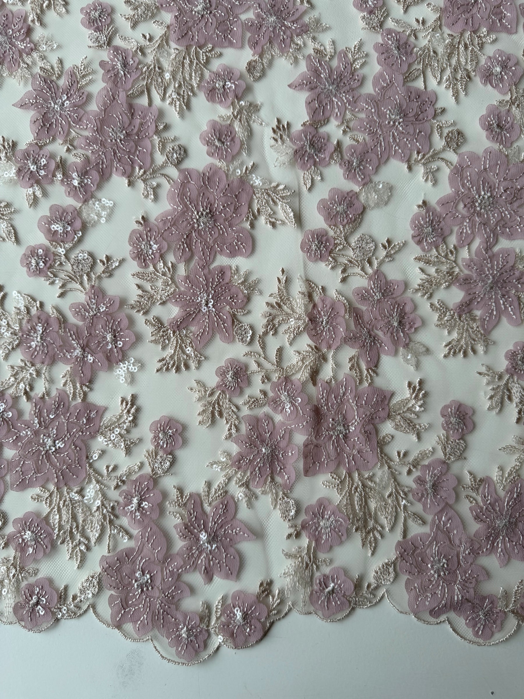 Dusky Rose Embroidered Lace - EB3053