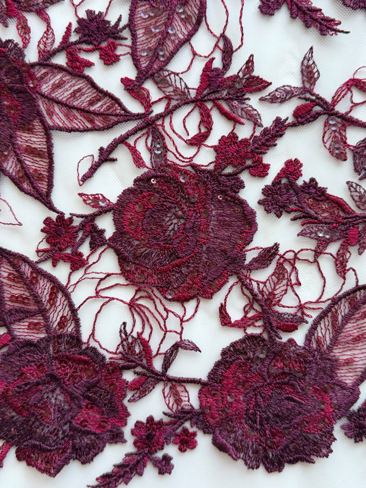 Wine Embroidered Sequin Lace – EB3059
