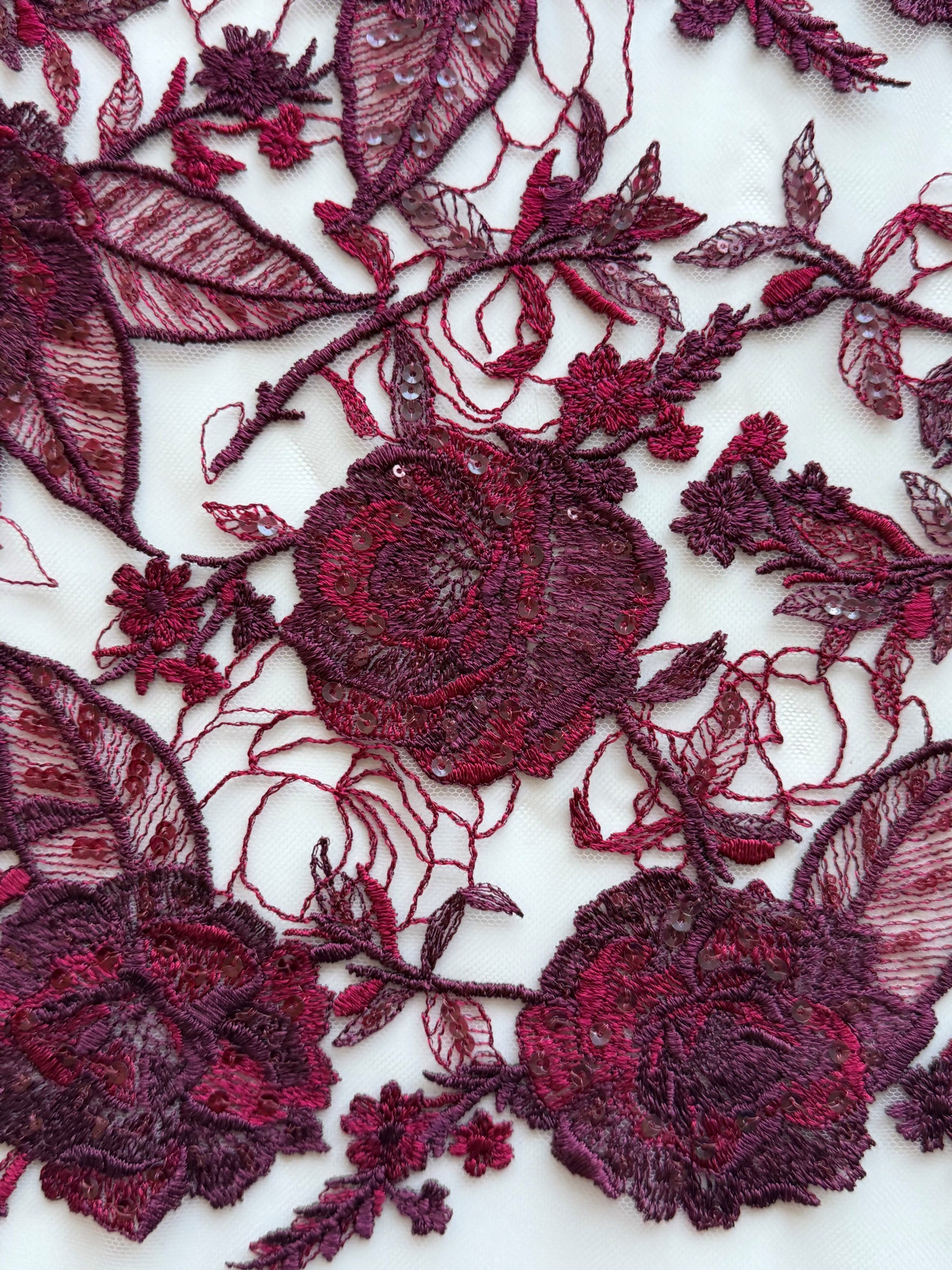 Wine Embroidered Sequin Lace – EB3059