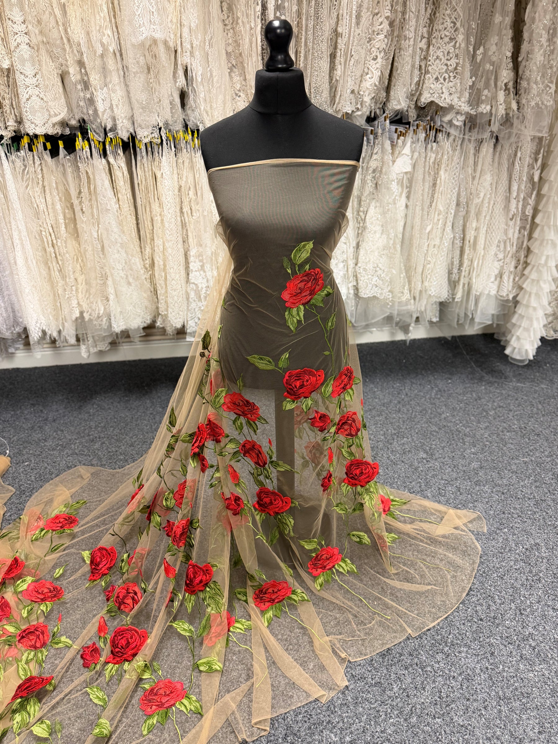 Nude Embroidered Rose Lace