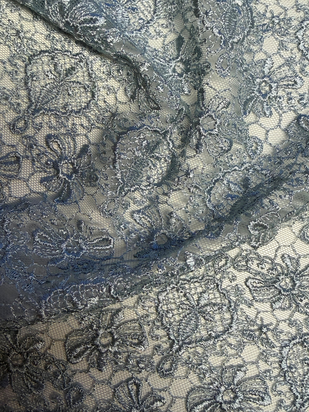 Duck Egg Embroidered Lace - EB5010