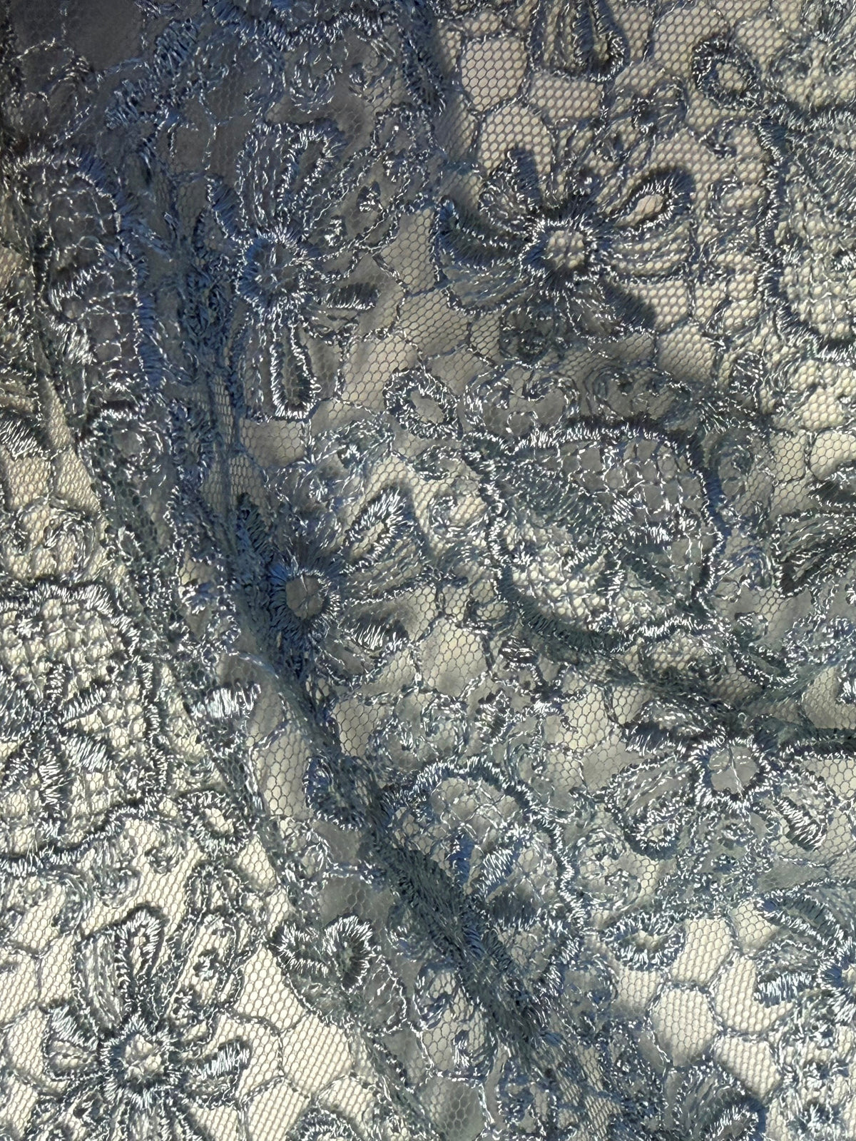 Duck Egg Embroidered Lace - EB5010