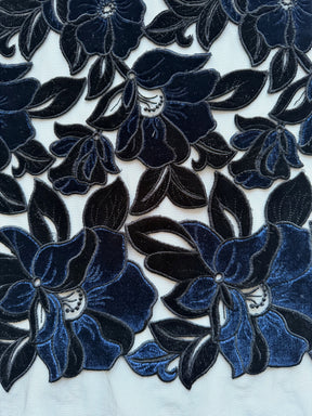 Black and Navy Velvet Embroidery Lace - EB5025