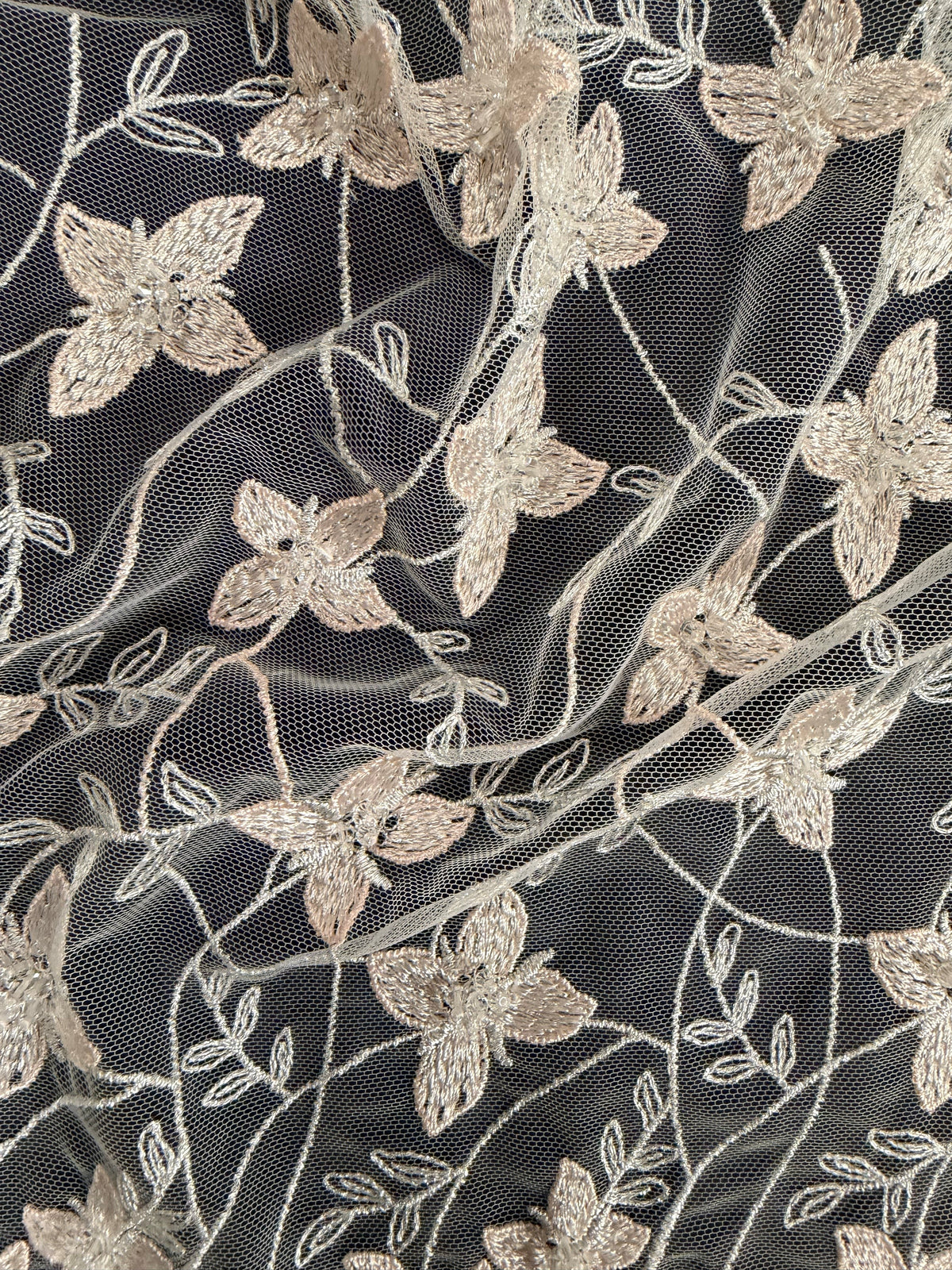 Light Rose Emb Beaded Tulle - EB1054