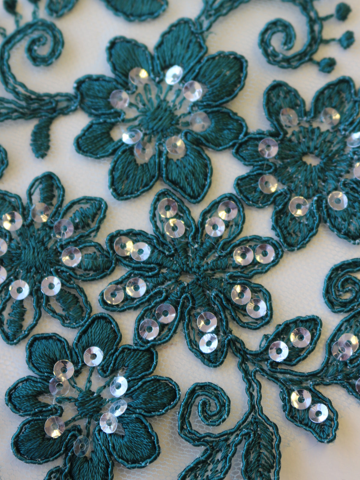 Emerald Green Sequinned Lace Appliques - Erica