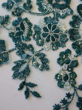 Emerald Green Sequinned Lace Appliques - Justine