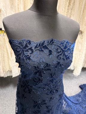 Navy Velvet Embroidery Lace - Madina