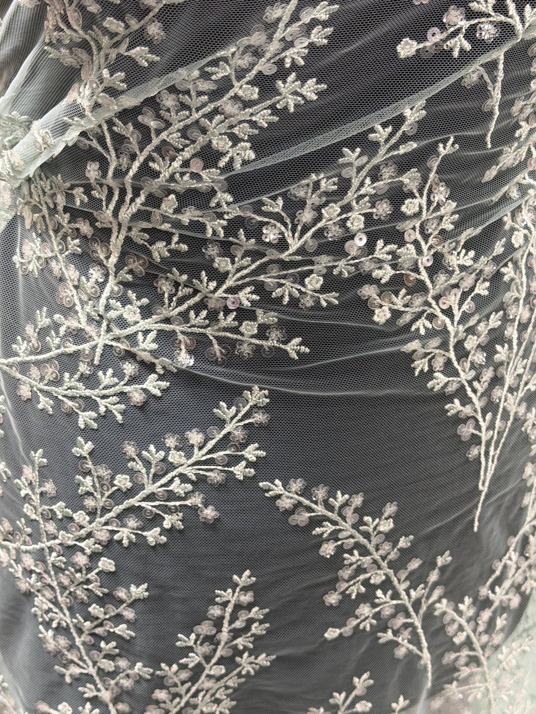 Light Green Sequin Lace - EB3065