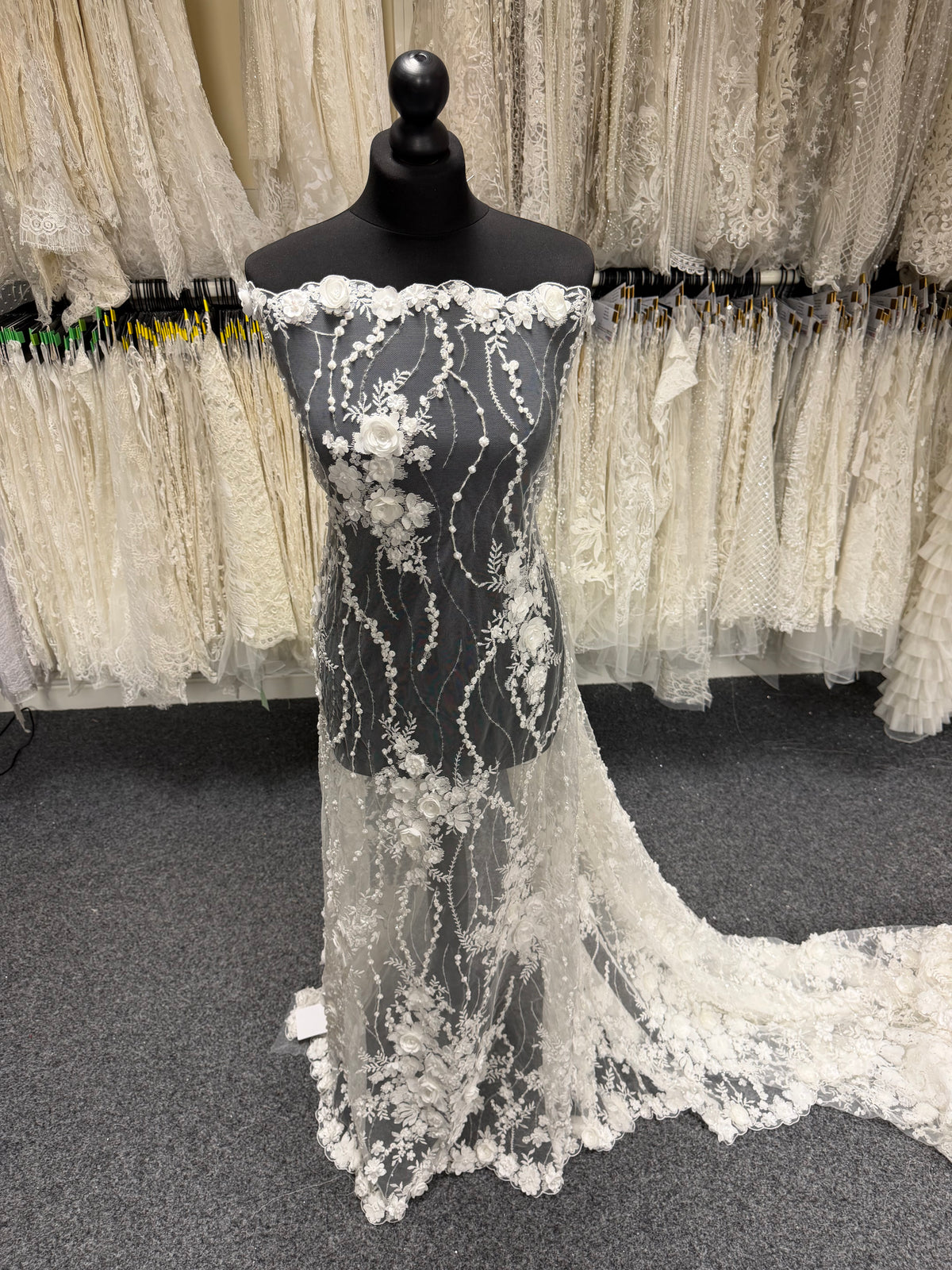 Ivory 3D Beaded Tulle - EB1008