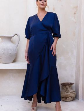 Navy Polyester Satin - Majestic