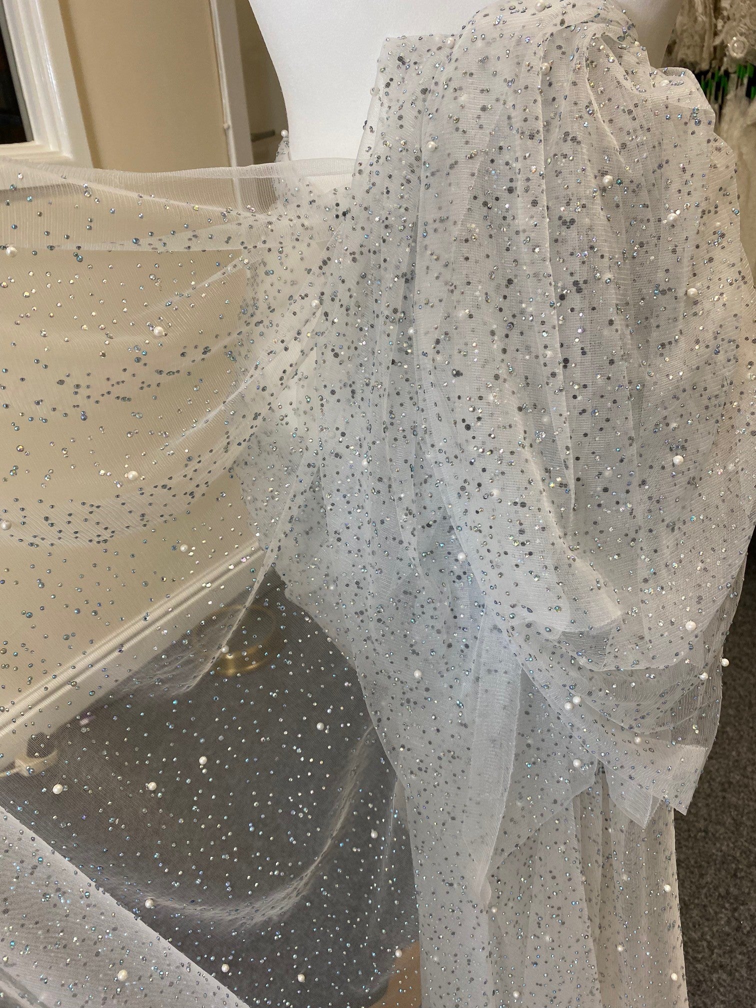 Ivory Pearl Embellished Tulle - Fragility