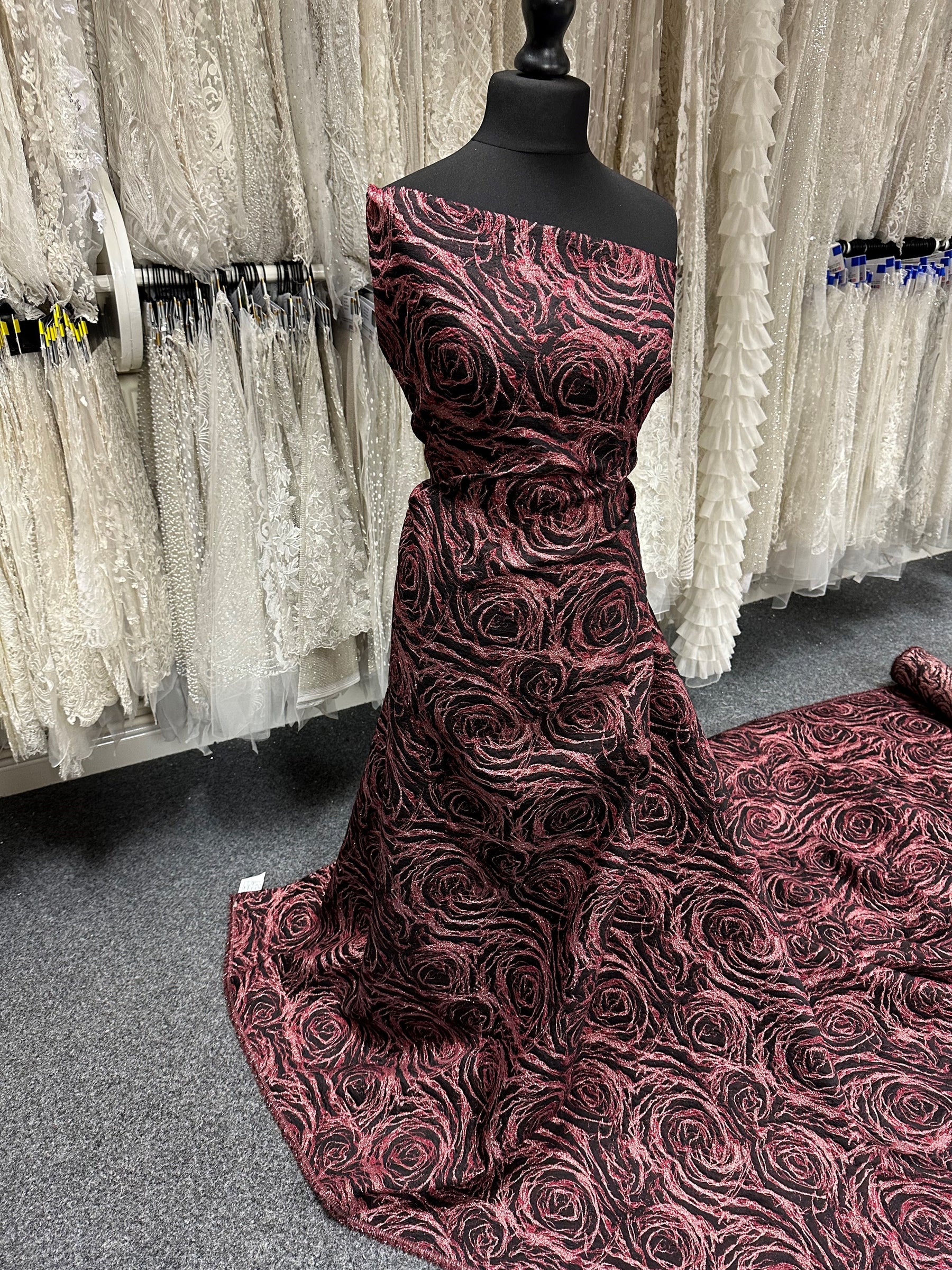 Red Jacquard Floral Brocade - Hijack