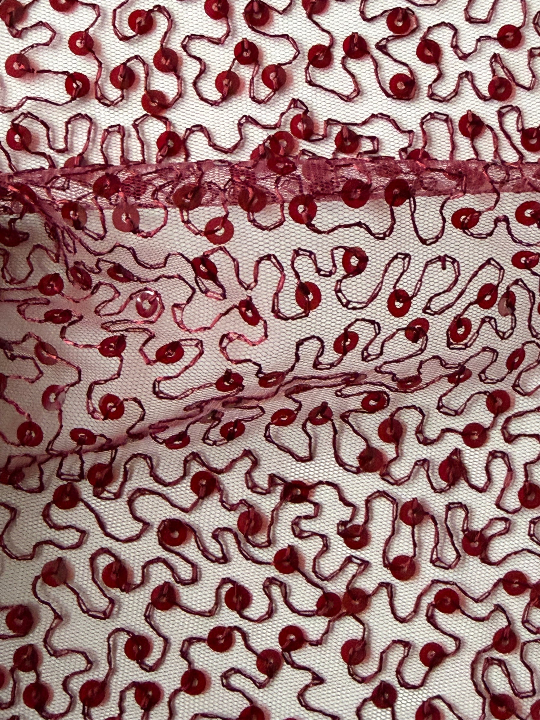 Wine Embroidered Sequin Tulle – EB3001