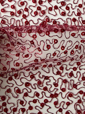 Wine Embroidered Sequin Tulle – EB3001