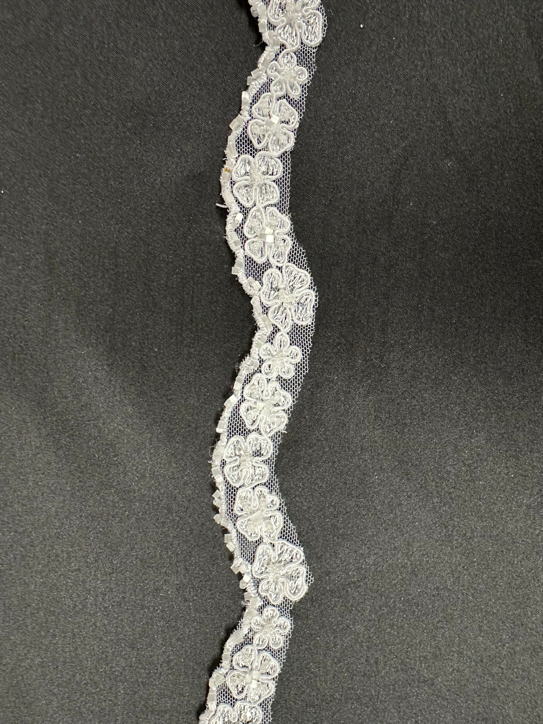 White Beaded and Corded Lace Trim - Nimble