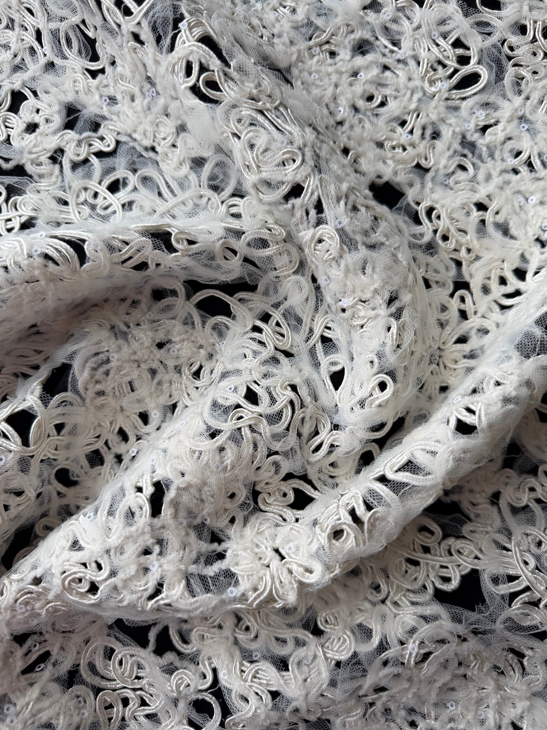 Ivory Sequin Abstract Lace - P870